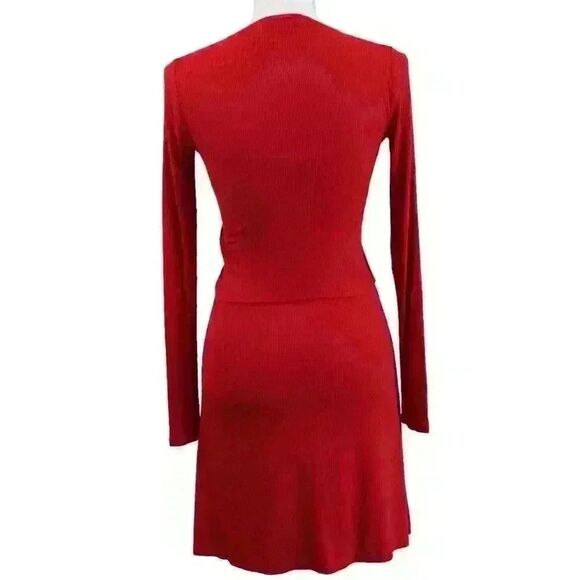 Intermix Serena Red Wrap-Front Rib Knit Mini Dress – Size P (Petite/Small) - Picture 5 of 8